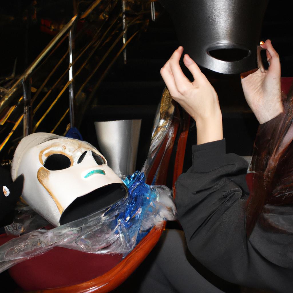 Person holding theater props backstage